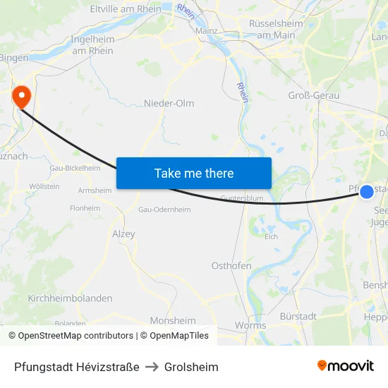 Pfungstadt Hévizstraße to Grolsheim map
