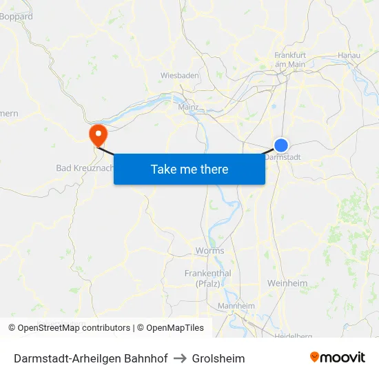 Darmstadt-Arheilgen Bahnhof to Grolsheim map