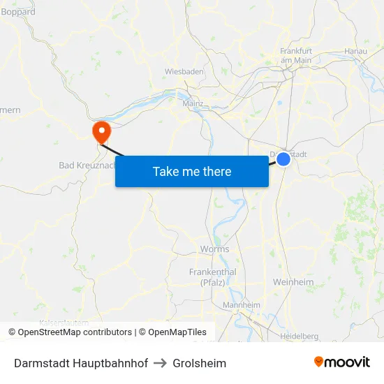 Darmstadt Hauptbahnhof to Grolsheim map