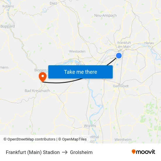 Frankfurt (Main) Stadion to Grolsheim map