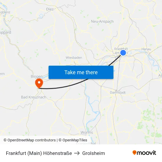 Frankfurt (Main) Höhenstraße to Grolsheim map