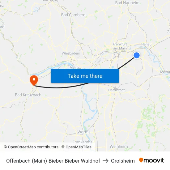 Offenbach (Main)-Bieber Bieber Waldhof to Grolsheim map