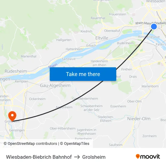 Wiesbaden-Biebrich Bahnhof to Grolsheim map