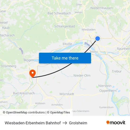 Wiesbaden-Erbenheim Bahnhof to Grolsheim map