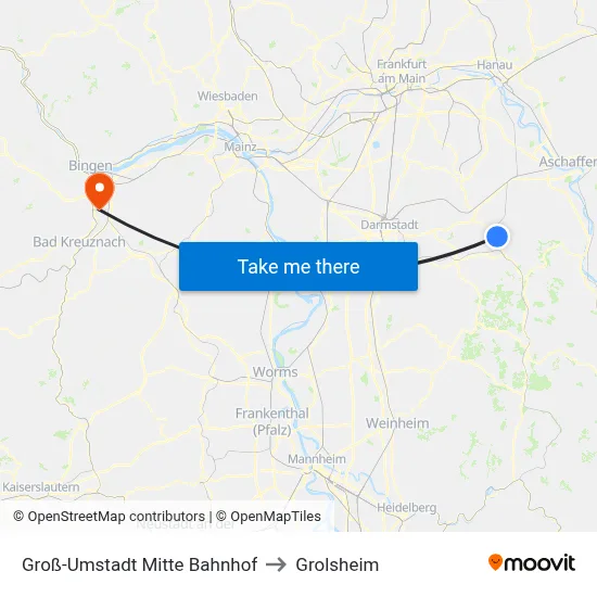Groß-Umstadt Mitte Bahnhof to Grolsheim map