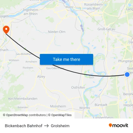 Bickenbach Bahnhof to Grolsheim map