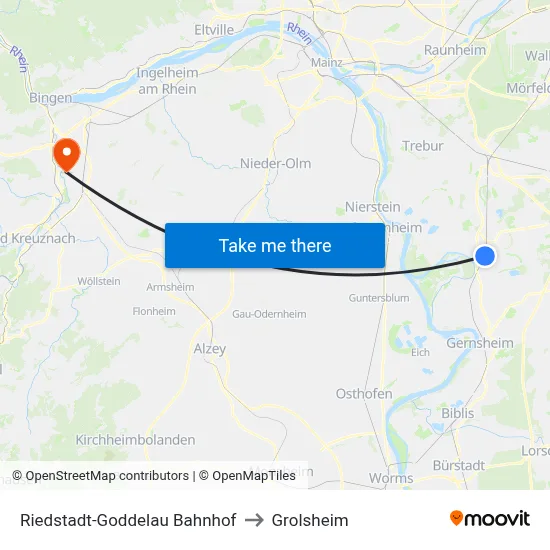 Riedstadt-Goddelau Bahnhof to Grolsheim map
