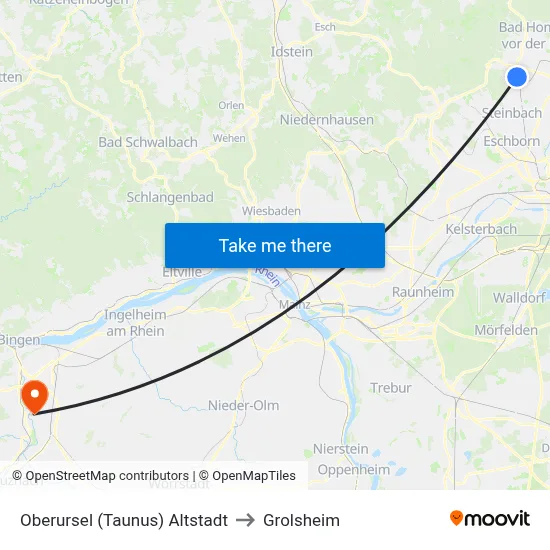 Oberursel (Taunus) Altstadt to Grolsheim map