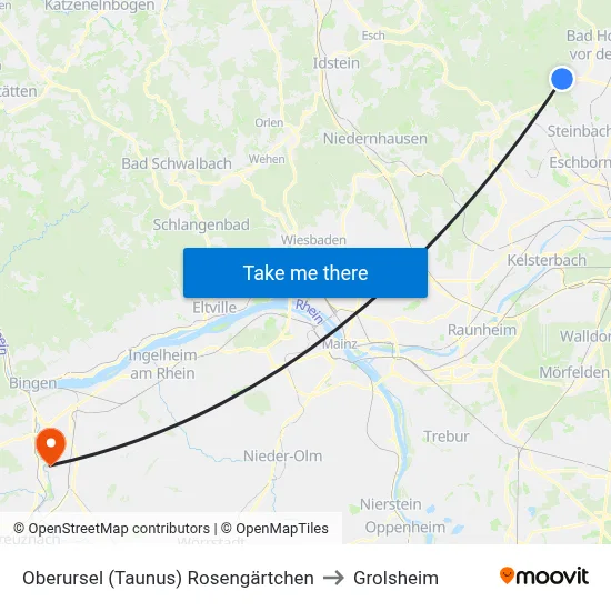 Oberursel (Taunus) Rosengärtchen to Grolsheim map