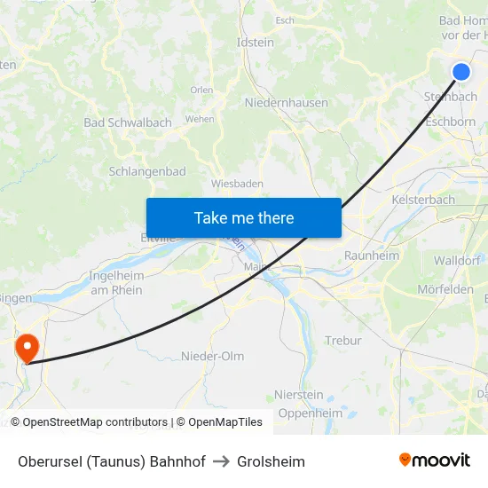 Oberursel (Taunus) Bahnhof to Grolsheim map