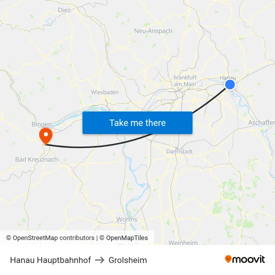 Hanau Hauptbahnhof to Grolsheim map