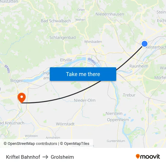 Kriftel Bahnhof to Grolsheim map