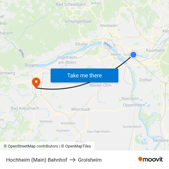 Hochheim (Main) Bahnhof to Grolsheim map