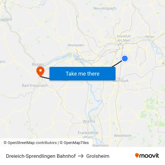 Dreieich-Sprendlingen Bahnhof to Grolsheim map