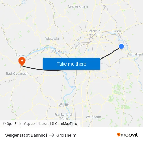 Seligenstadt Bahnhof to Grolsheim map