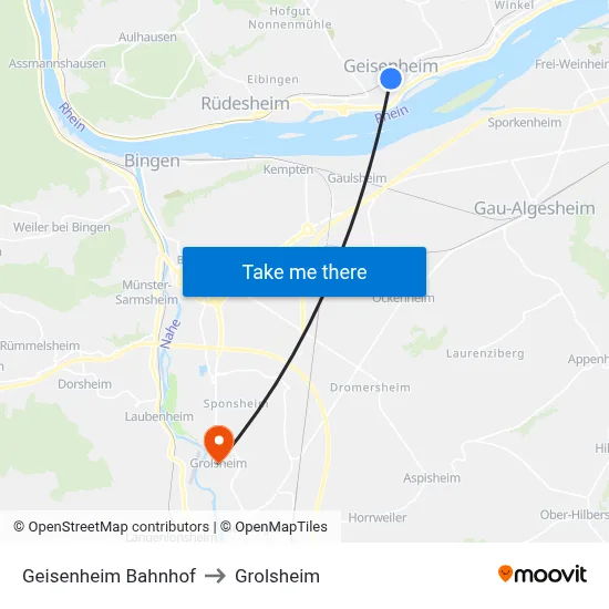 Geisenheim Bahnhof to Grolsheim map
