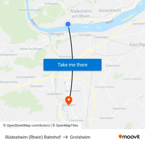 Rüdesheim (Rhein) Bahnhof to Grolsheim map