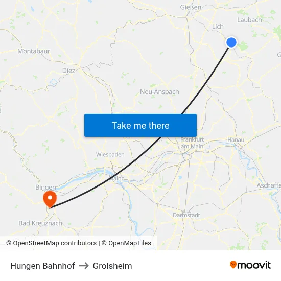 Hungen Bahnhof to Grolsheim map
