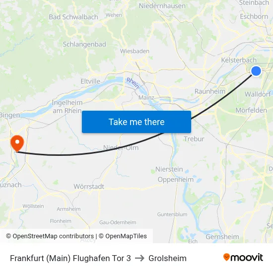 Frankfurt (Main) Flughafen Tor 3 to Grolsheim map