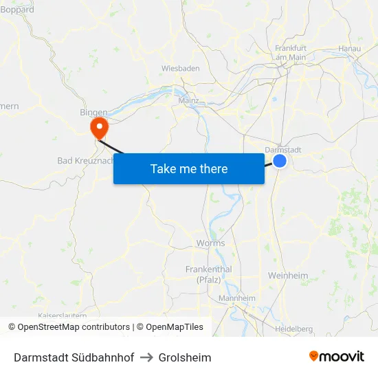 Darmstadt Südbahnhof to Grolsheim map