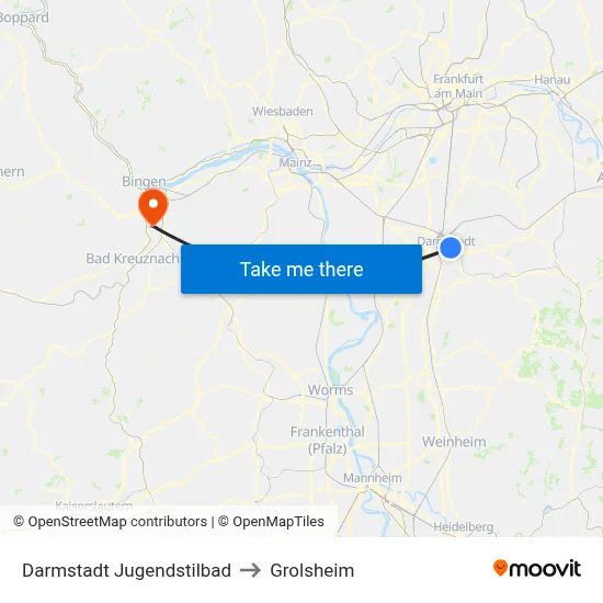 Darmstadt Jugendstilbad to Grolsheim map