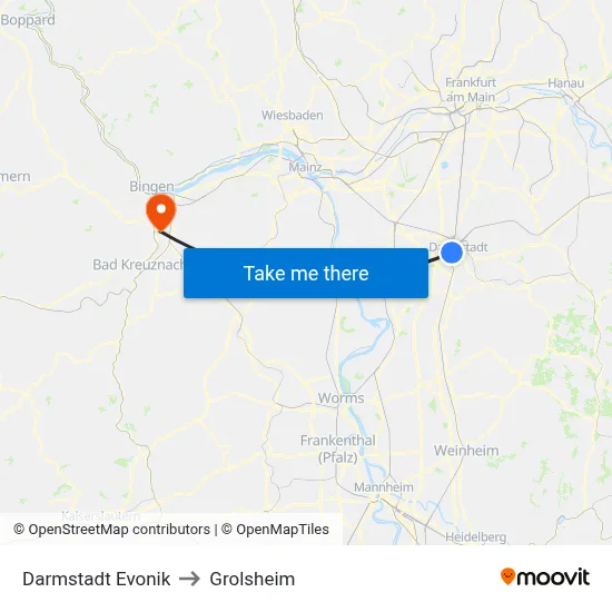 Darmstadt Evonik to Grolsheim map