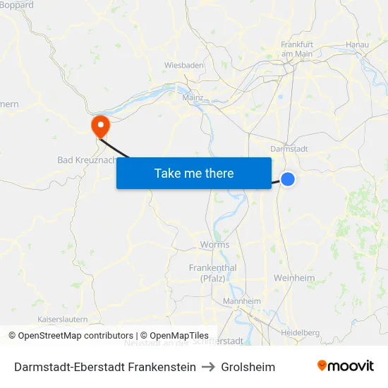 Darmstadt-Eberstadt Frankenstein to Grolsheim map