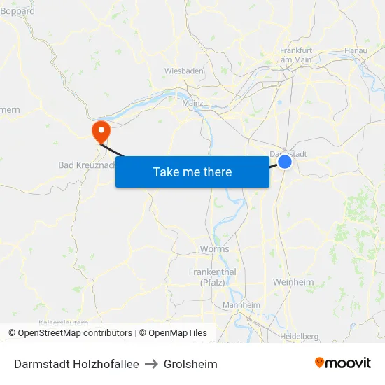 Darmstadt Holzhofallee to Grolsheim map