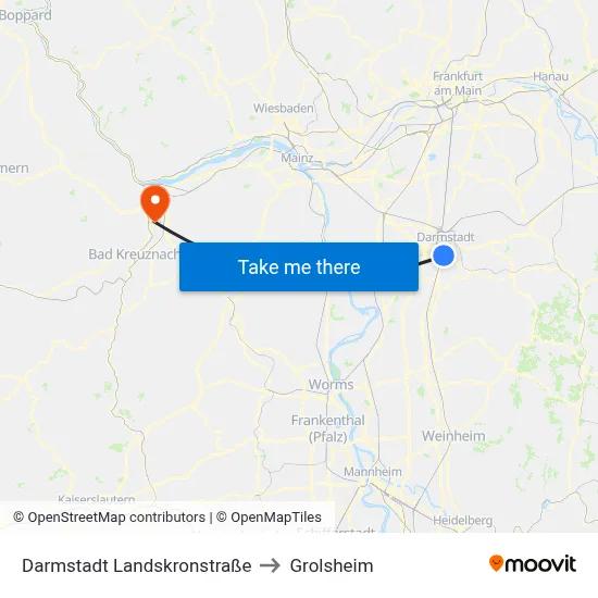Darmstadt Landskronstraße to Grolsheim map