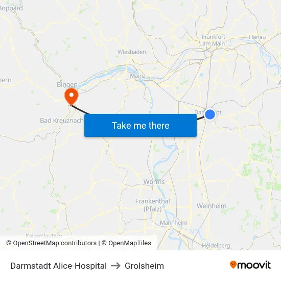 Darmstadt Alice-Hospital to Grolsheim map