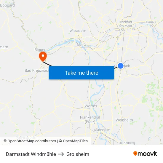 Darmstadt Windmühle to Grolsheim map