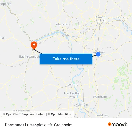 Darmstadt Luisenplatz to Grolsheim map