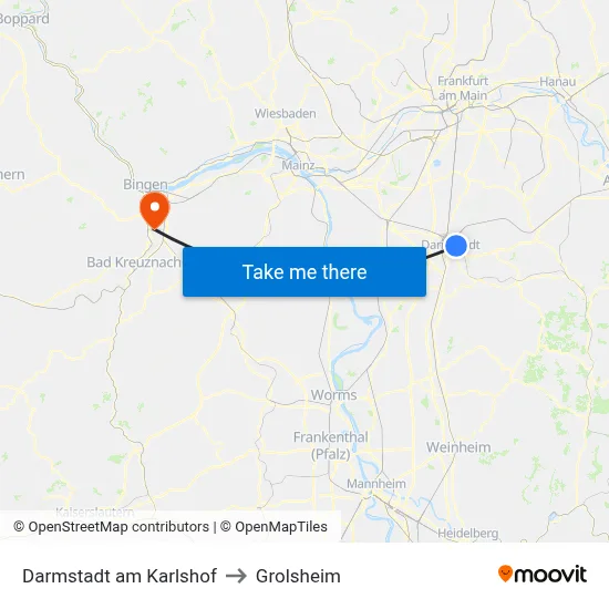 Darmstadt am Karlshof to Grolsheim map