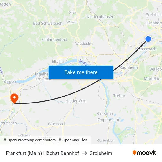 Frankfurt (Main) Höchst Bahnhof to Grolsheim map