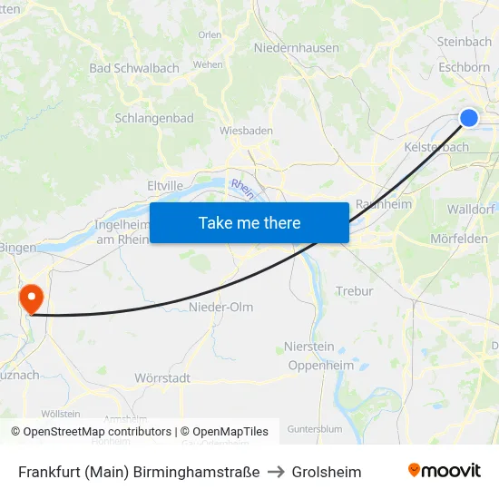 Frankfurt (Main) Birminghamstraße to Grolsheim map