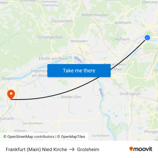Frankfurt (Main) Nied Kirche to Grolsheim map