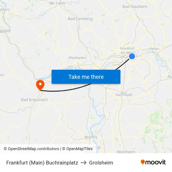 Frankfurt (Main) Buchrainplatz to Grolsheim map