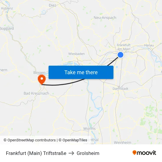 Frankfurt (Main) Triftstraße to Grolsheim map