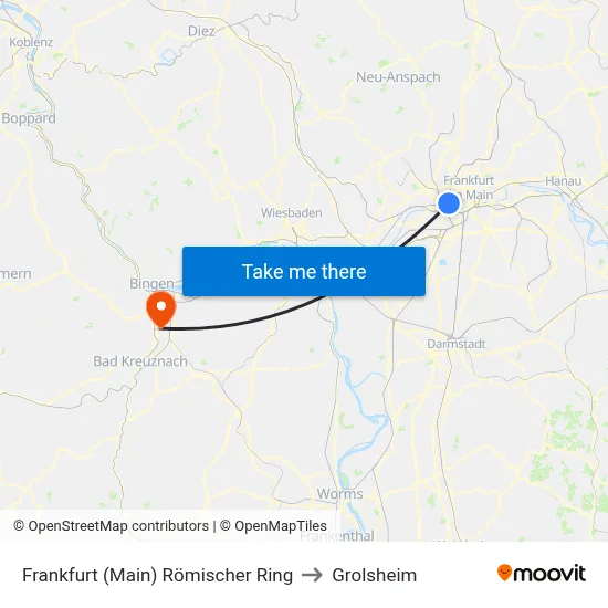 Frankfurt (Main) Römischer Ring to Grolsheim map