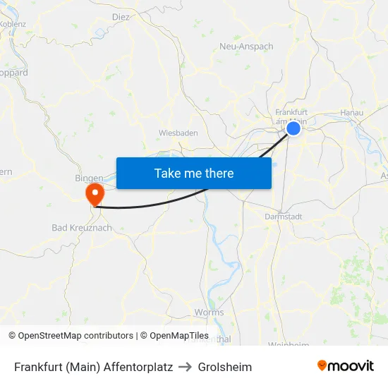 Frankfurt (Main) Affentorplatz to Grolsheim map