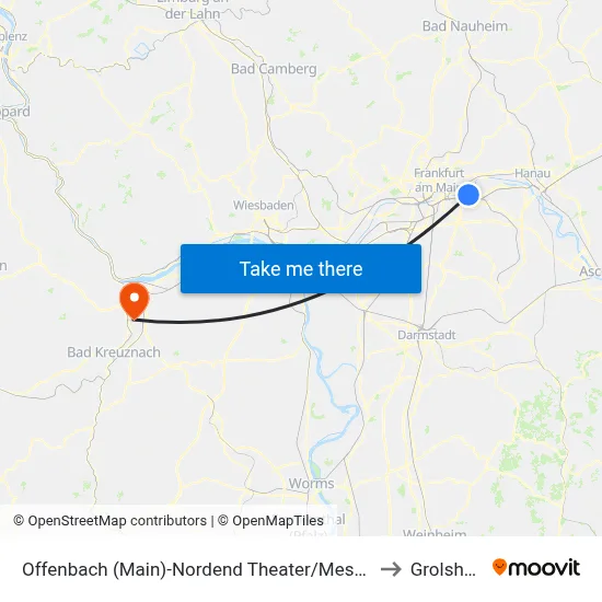 Offenbach (Main)-Nordend Theater/Messehallen to Grolsheim map