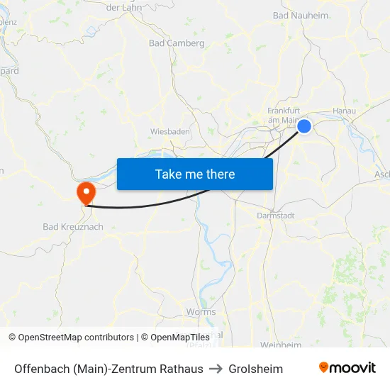 Offenbach (Main)-Zentrum Rathaus to Grolsheim map