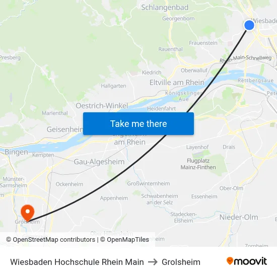 Wiesbaden Hochschule Rhein Main to Grolsheim map