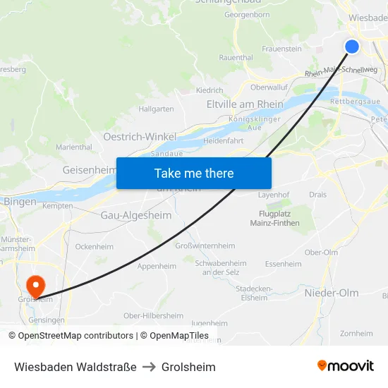 Wiesbaden Waldstraße to Grolsheim map