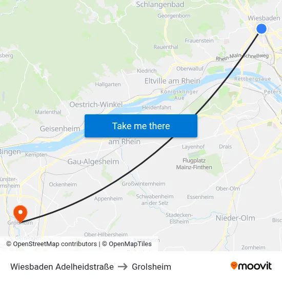 Wiesbaden Adelheidstraße to Grolsheim map
