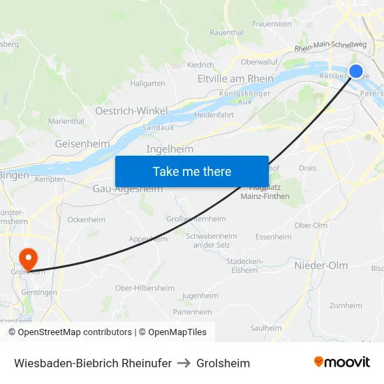 Wiesbaden-Biebrich Rheinufer to Grolsheim map