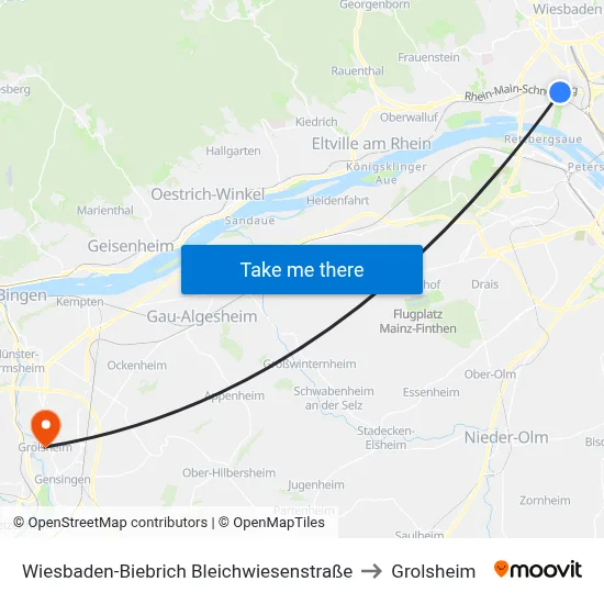 Wiesbaden-Biebrich Bleichwiesenstraße to Grolsheim map