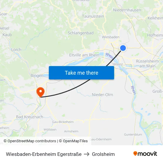 Wiesbaden-Erbenheim Egerstraße to Grolsheim map