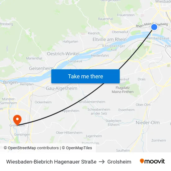 Wiesbaden-Biebrich Hagenauer Straße to Grolsheim map
