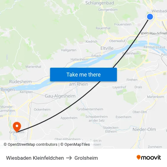 Wiesbaden Kleinfeldchen to Grolsheim map